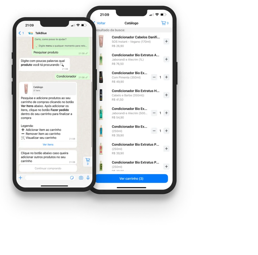 Loja no WhatsApp com a TalkBlue: busca de produtos, catálogo e carrinho dentro da conversa
